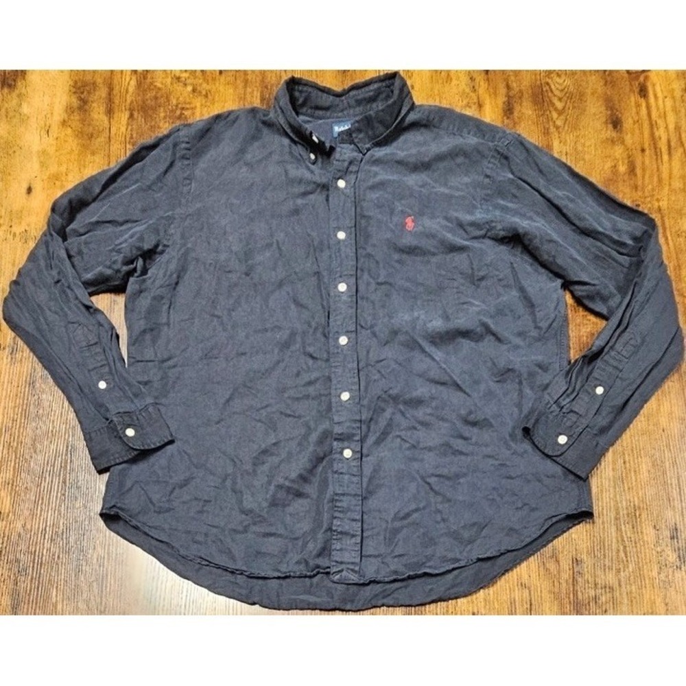 Polo Ralph Lauren Men's Sz XL Classic Fit Long-Sleeve Button Navy Linen Silk